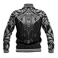 New Zealand Aotearoa Baseball Jacket Maori Manta Ray Moko Black LT05 - Polynesian Pride