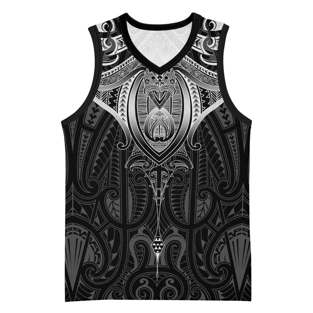New Zealand Aotearoa Basketball Jersey Maori Manta Ray Moko Black - Polynesian Pride