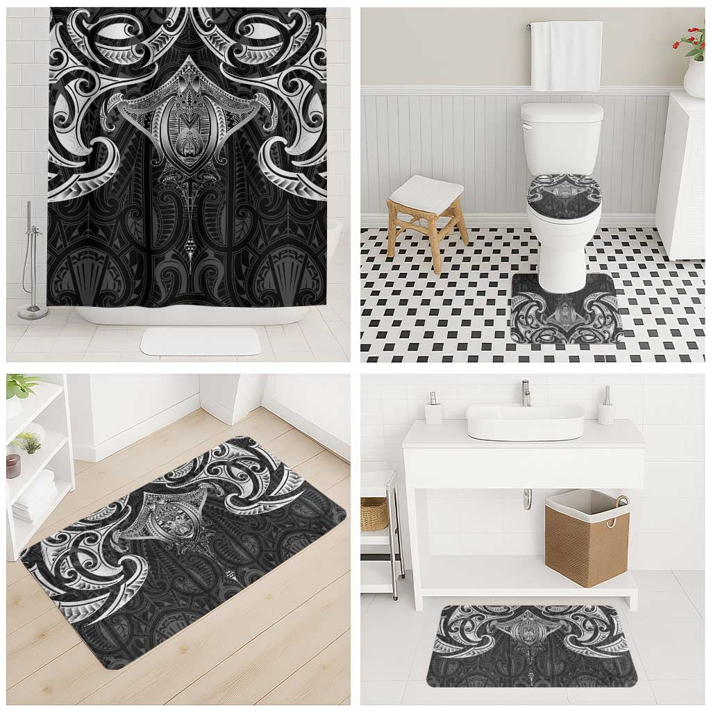 New Zealand Aotearoa Bathroom Set Maori Manta Ray Moko Black - Polynesian Pride