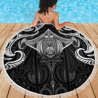 New Zealand Aotearoa Beach Blanket Maori Manta Ray Moko Black - Polynesian Pride