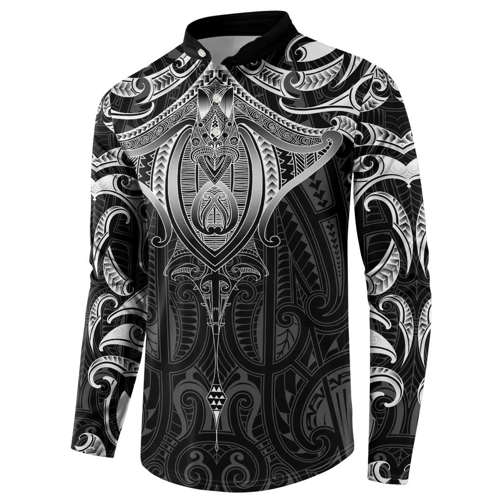 New Zealand Aotearoa Button Sweatshirt Maori Manta Ray Moko Black - Polynesian Pride