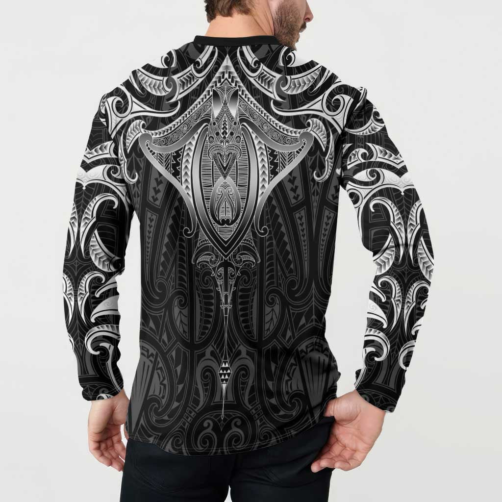 New Zealand Aotearoa Button Sweatshirt Maori Manta Ray Moko Black - Polynesian Pride