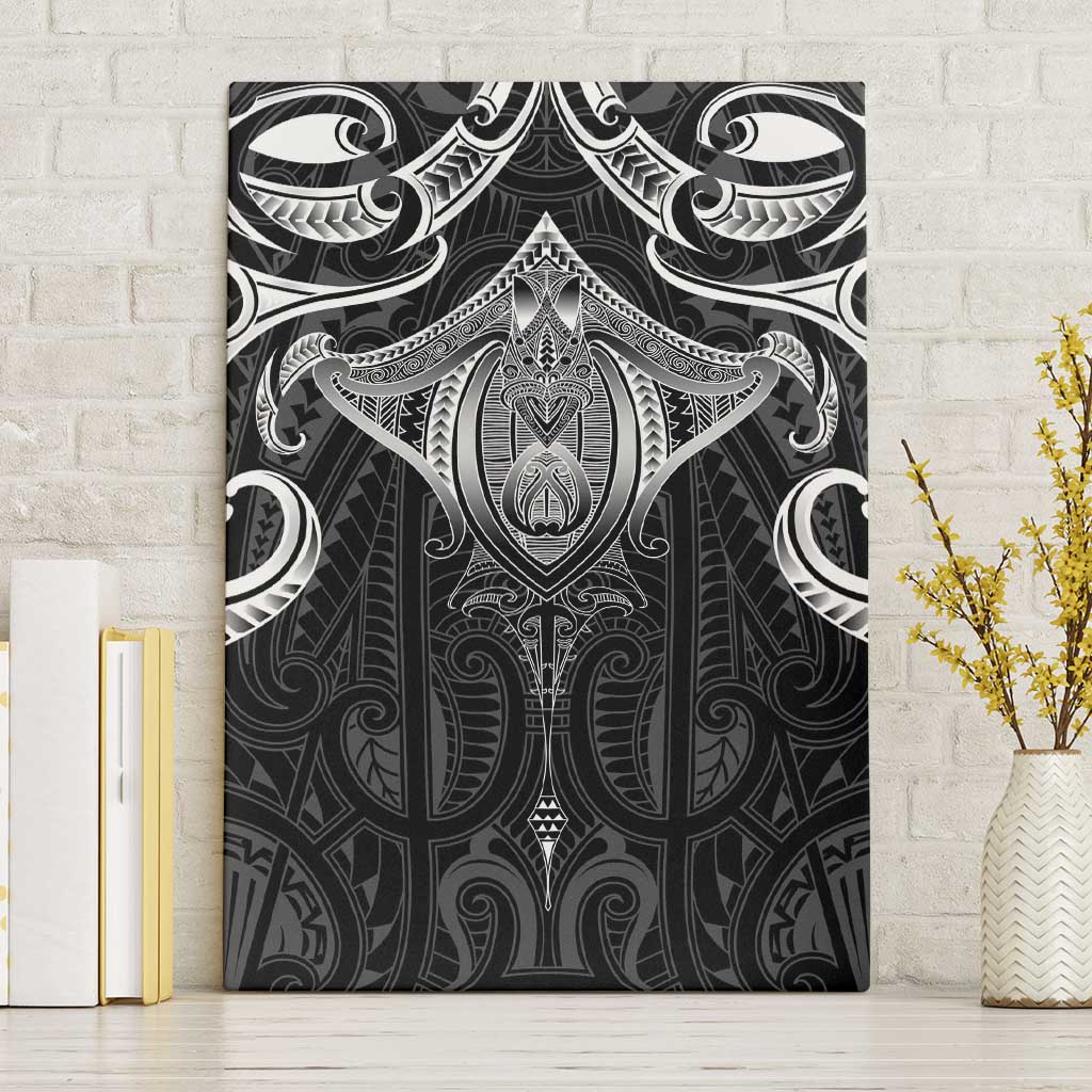 New Zealand Aotearoa Canvas Wall Art Maori Manta Ray Moko Black - Polynesian Pride