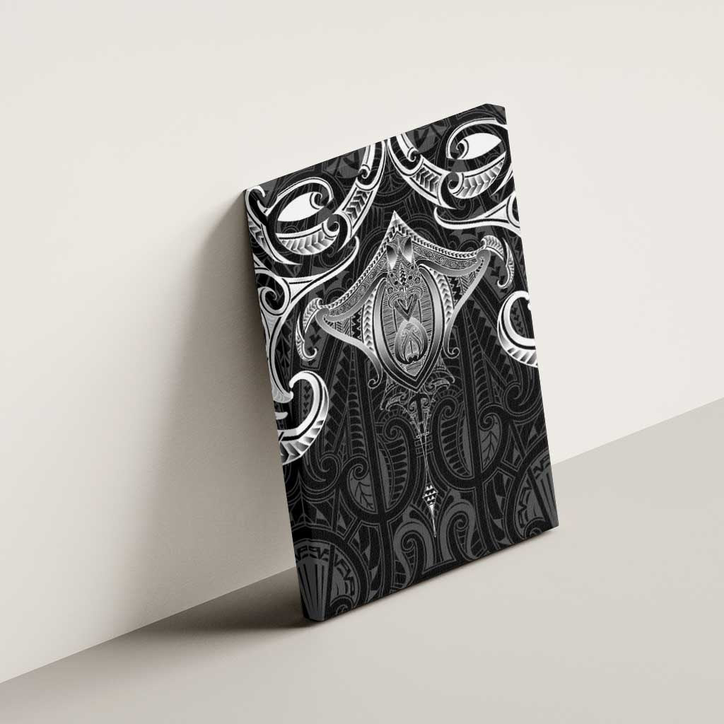 New Zealand Aotearoa Canvas Wall Art Maori Manta Ray Moko Black - Polynesian Pride