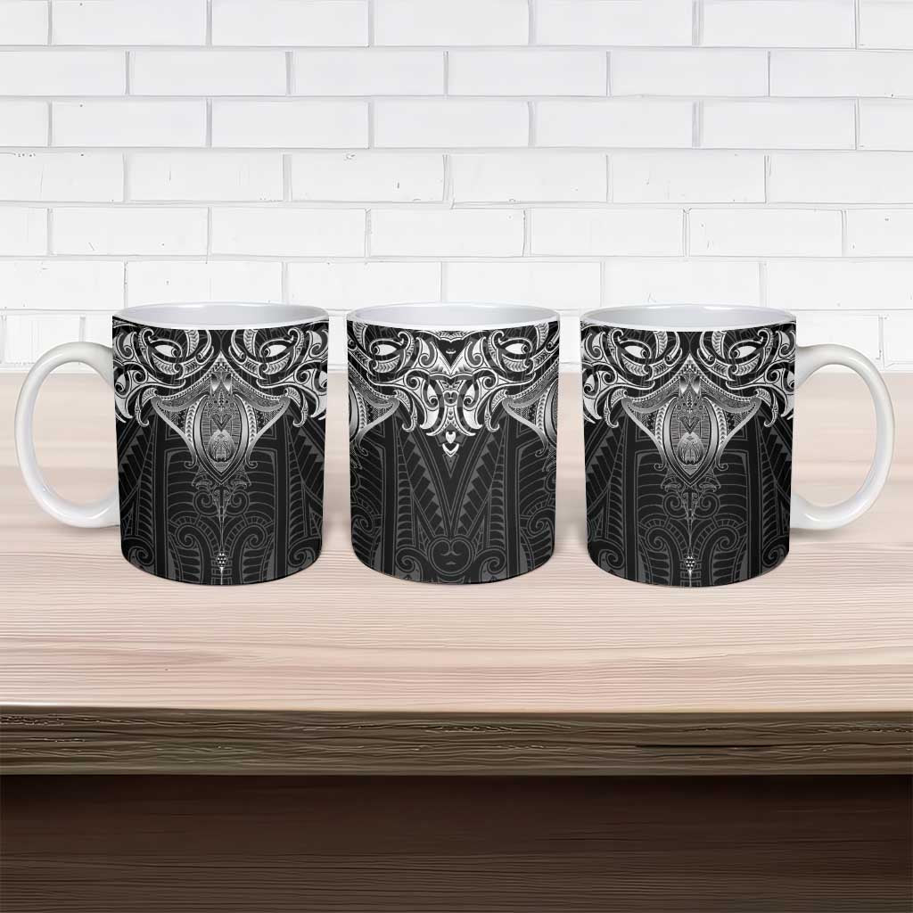New Zealand Aotearoa Ceramic Mug Maori Manta Ray Moko Black - Polynesian Pride