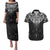 New Zealand Aotearoa Couples Matching Puletasi and Hawaiian Shirt Maori Manta Ray Moko Black - Polynesian Pride