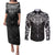 New Zealand Aotearoa Couples Matching Puletasi and Long Sleeve Button Shirt Maori Manta Ray Moko Black - Polynesian Pride