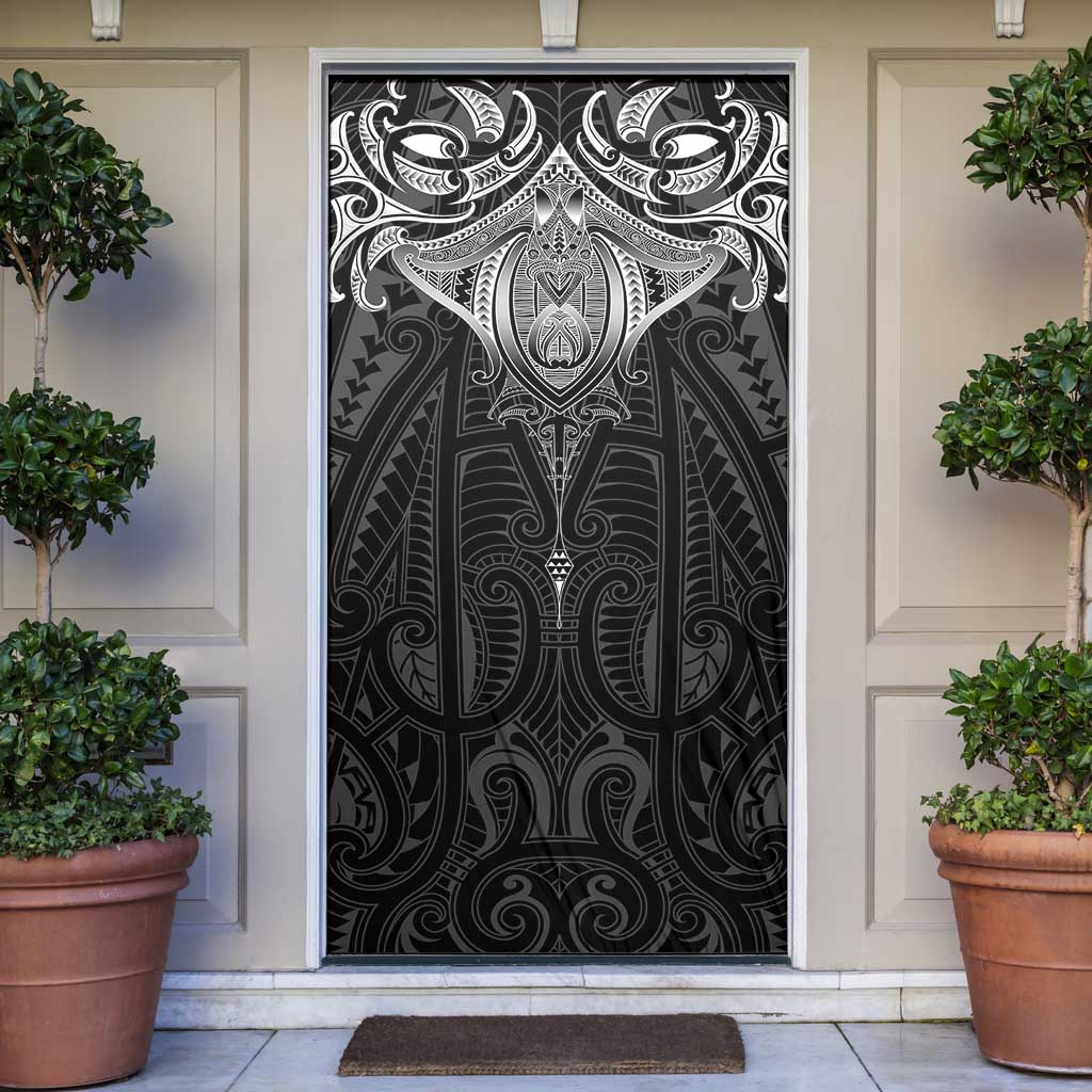 New Zealand Aotearoa Door Cover Maori Manta Ray Moko Black - Polynesian Pride