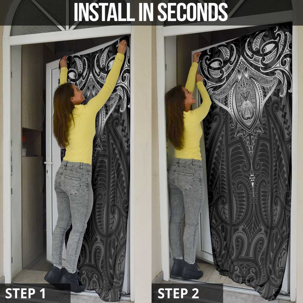 New Zealand Aotearoa Door Cover Maori Manta Ray Moko Black - Polynesian Pride