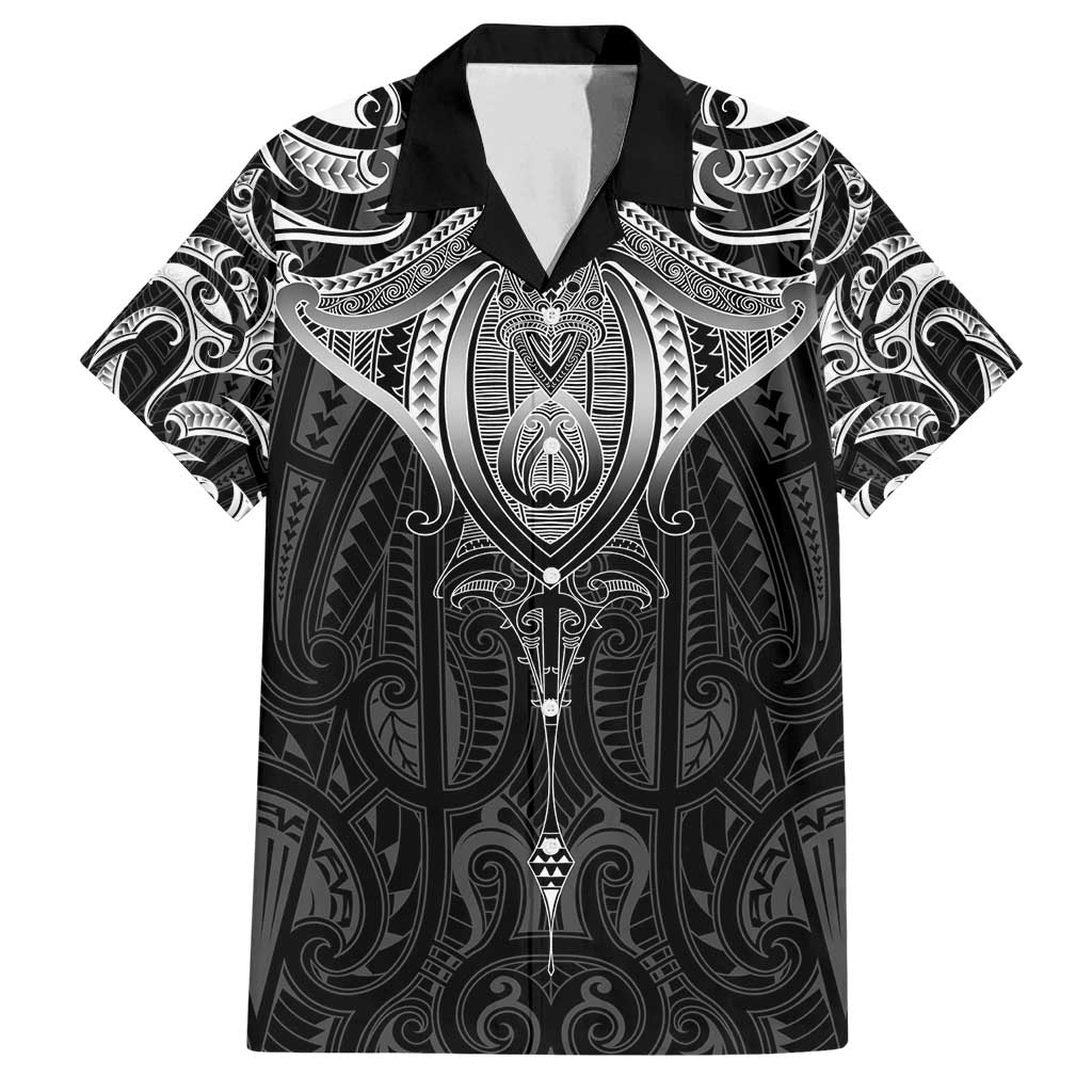 New Zealand Aotearoa Family Matching Long Sleeve Bodycon Dress and Hawaiian Shirt Maori Manta Ray Moko Black - Polynesian Pride