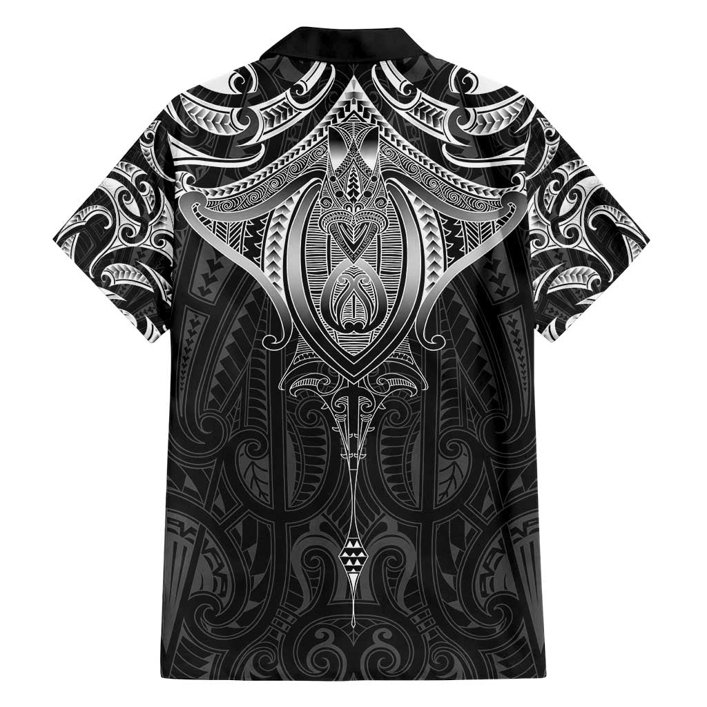 New Zealand Aotearoa Family Matching Long Sleeve Bodycon Dress and Hawaiian Shirt Maori Manta Ray Moko Black - Polynesian Pride