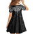 New Zealand Aotearoa Family Matching Off The Shoulder Long Sleeve Dress and Hawaiian Shirt Maori Manta Ray Moko Black - Polynesian Pride