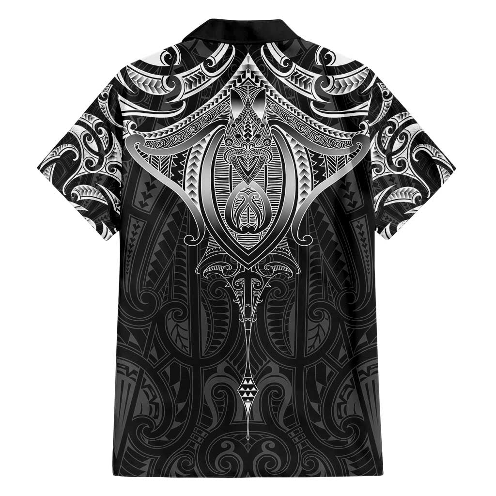 New Zealand Aotearoa Family Matching Short Sleeve Bodycon Dress and Hawaiian Shirt Maori Manta Ray Moko Black - Polynesian Pride