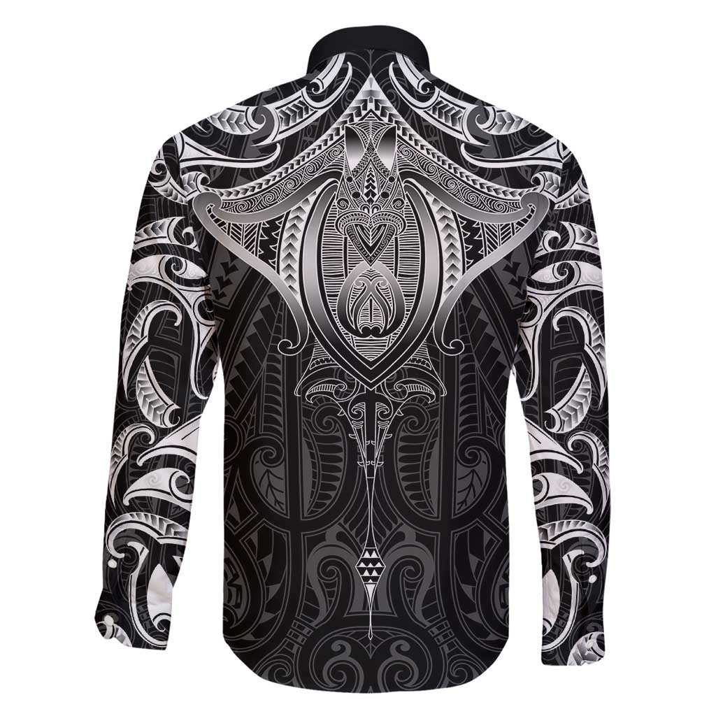 New Zealand Aotearoa Family Matching Short Sleeve Bodycon Dress and Hawaiian Shirt Maori Manta Ray Moko Black - Polynesian Pride