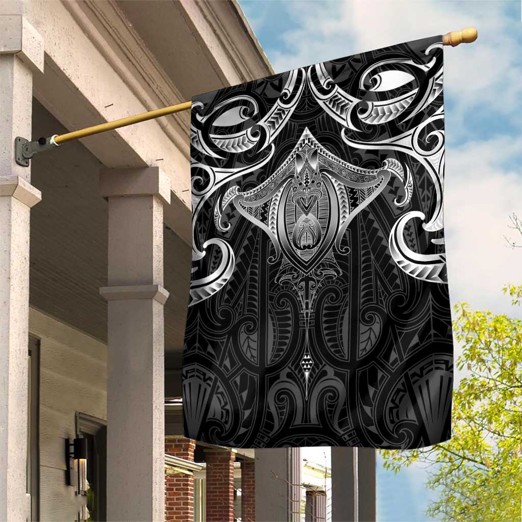 New Zealand Aotearoa Garden Flag Maori Manta Ray Moko Black - Polynesian Pride
