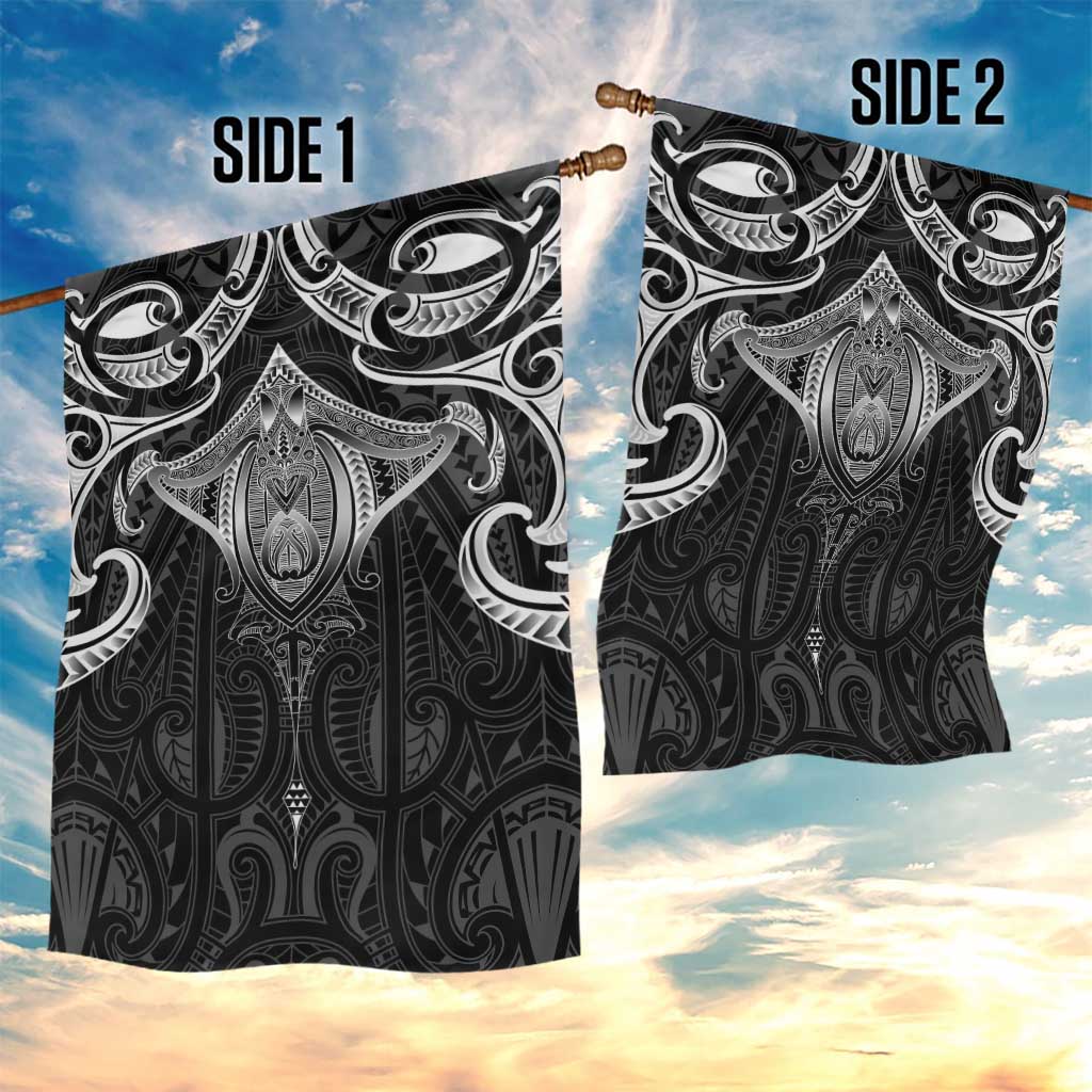 New Zealand Aotearoa Garden Flag Maori Manta Ray Moko Black - Polynesian Pride