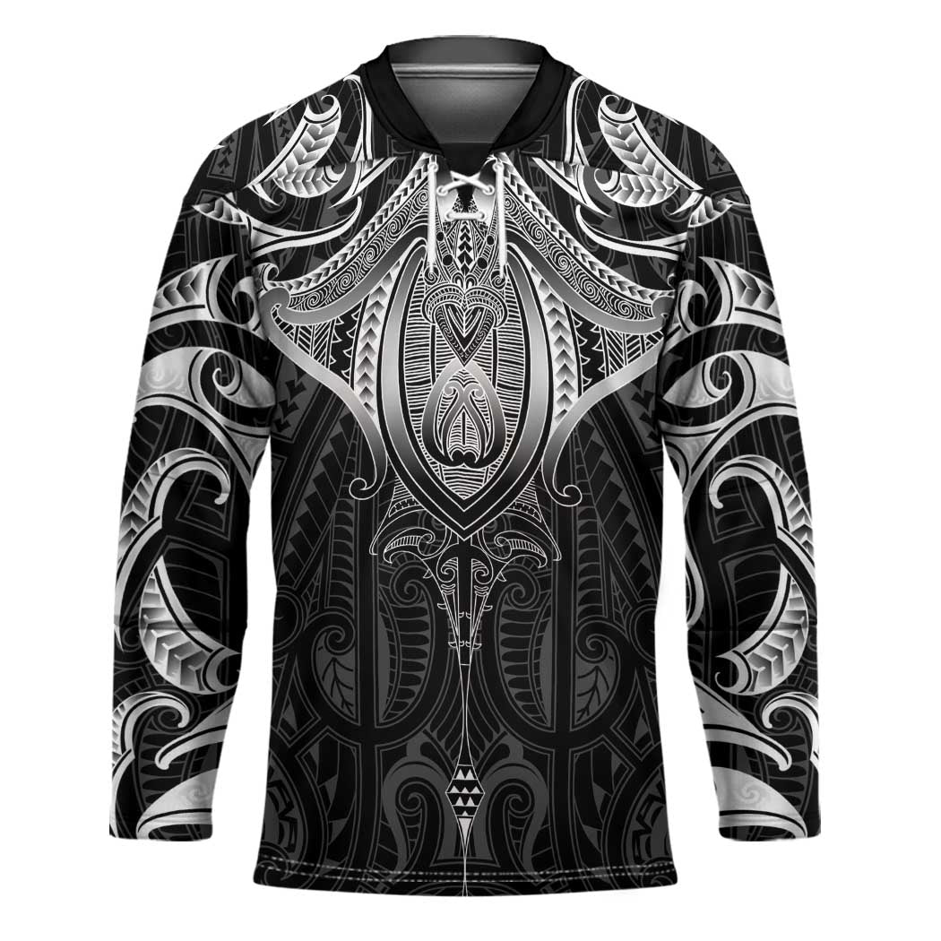New Zealand Aotearoa Hockey Jersey Maori Manta Ray Moko Black LT05 Unisex Black - Polynesian Pride