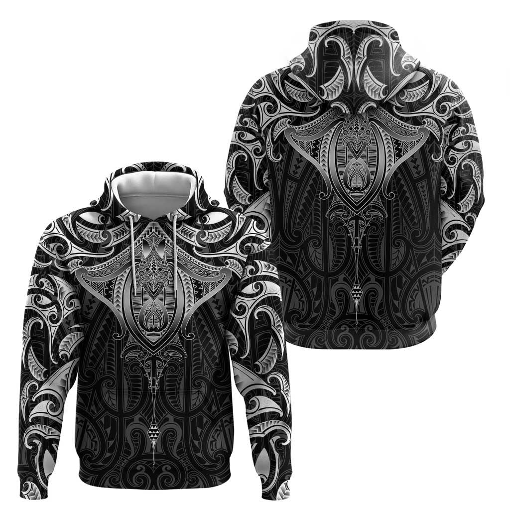 New Zealand Aotearoa Hoodie Maori Manta Ray Moko Black - Polynesian Pride