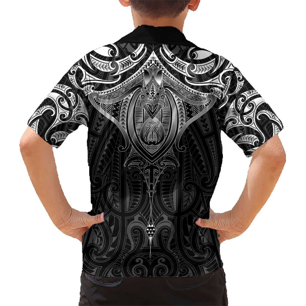New Zealand Aotearoa Kid Hawaiian Shirt Maori Manta Ray Moko Black - Polynesian Pride