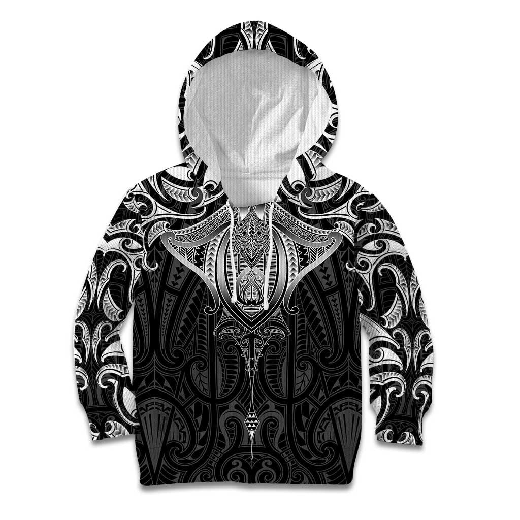 New Zealand Aotearoa Kid Hoodie Maori Manta Ray Moko Black - Polynesian Pride