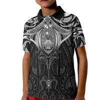New Zealand Aotearoa Kid Polo Shirt Maori Manta Ray Moko Black - Polynesian Pride