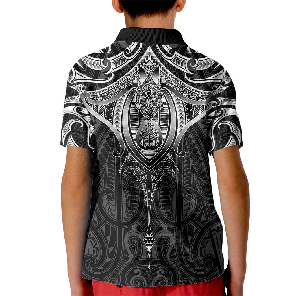 New Zealand Aotearoa Kid Polo Shirt Maori Manta Ray Moko Black - Polynesian Pride