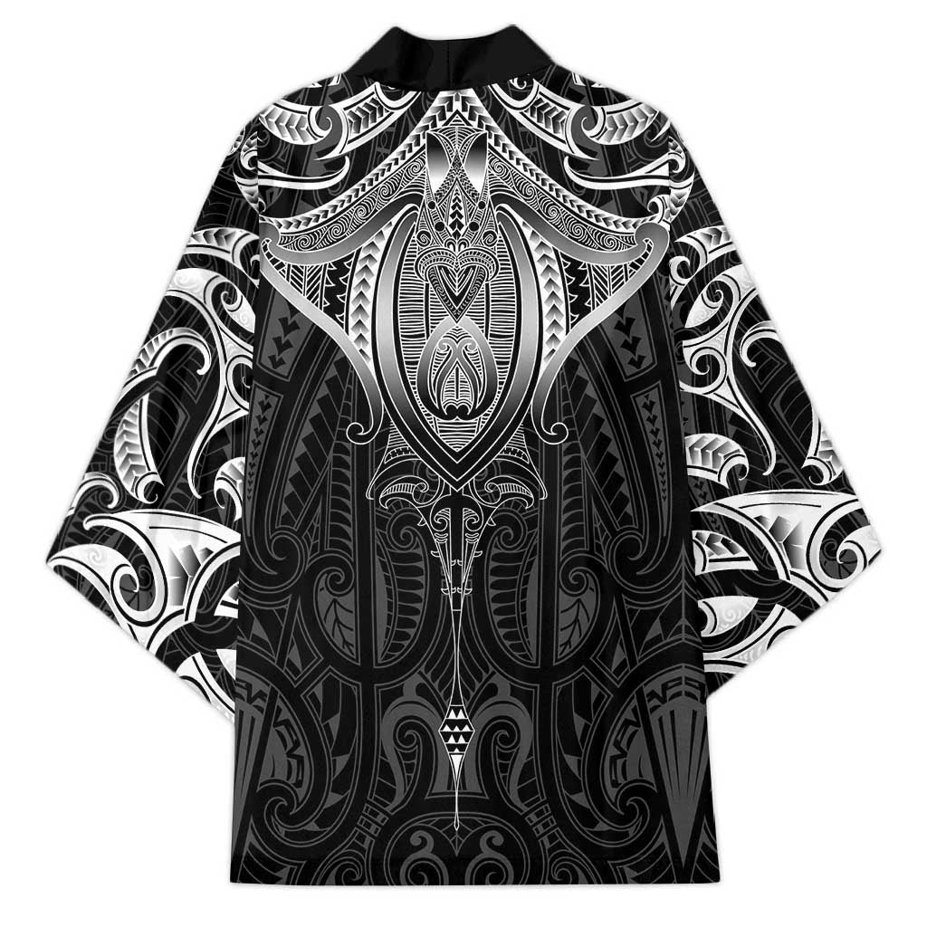 New Zealand Aotearoa Kimono Maori Manta Ray Moko Black - Polynesian Pride
