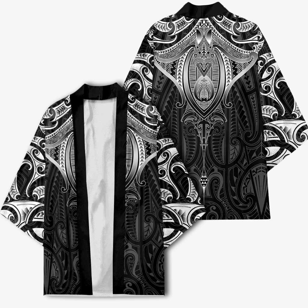 New Zealand Aotearoa Kimono Maori Manta Ray Moko Black - Polynesian Pride