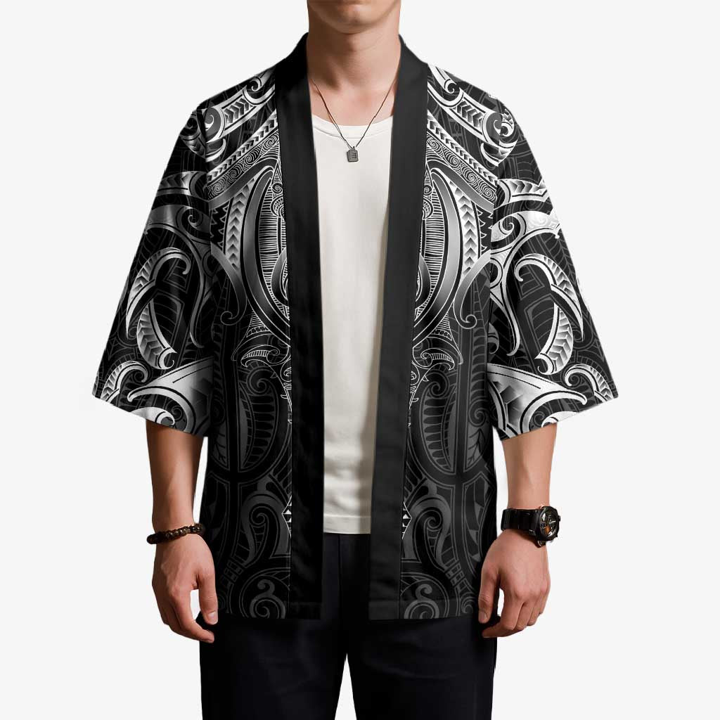New Zealand Aotearoa Kimono Maori Manta Ray Moko Black - Polynesian Pride