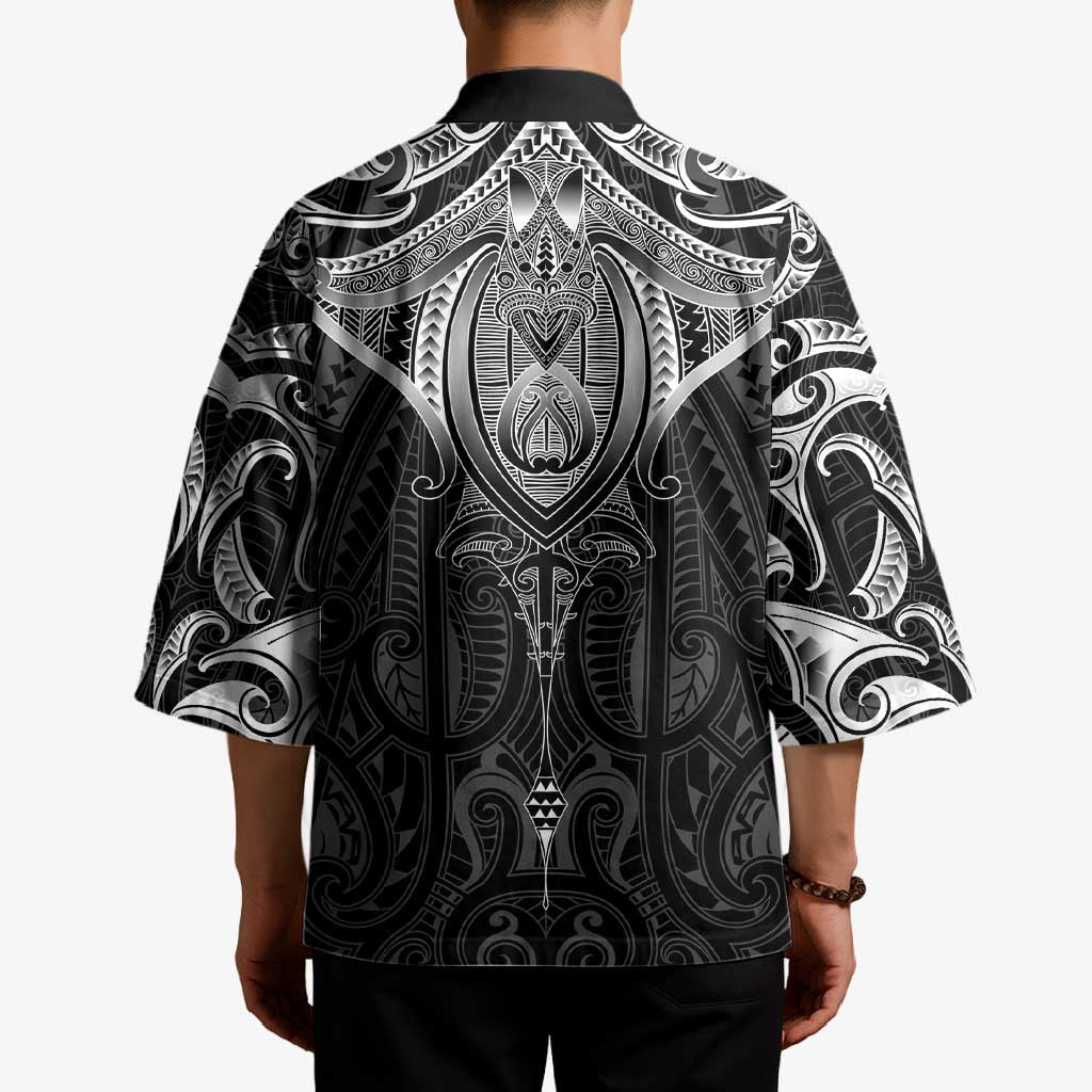 New Zealand Aotearoa Kimono Maori Manta Ray Moko Black - Polynesian Pride