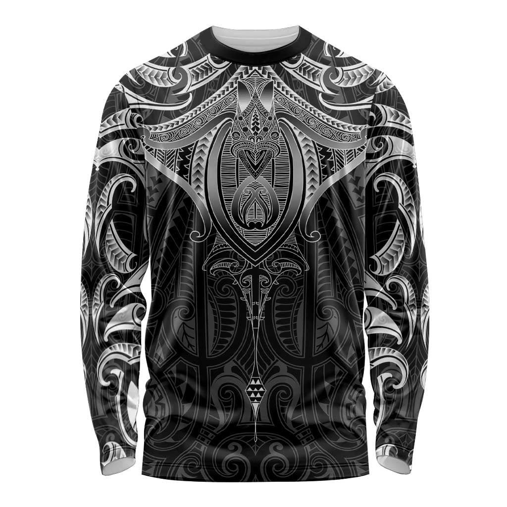 New Zealand Aotearoa Long Sleeve Shirt Maori Manta Ray Moko Black - Polynesian Pride