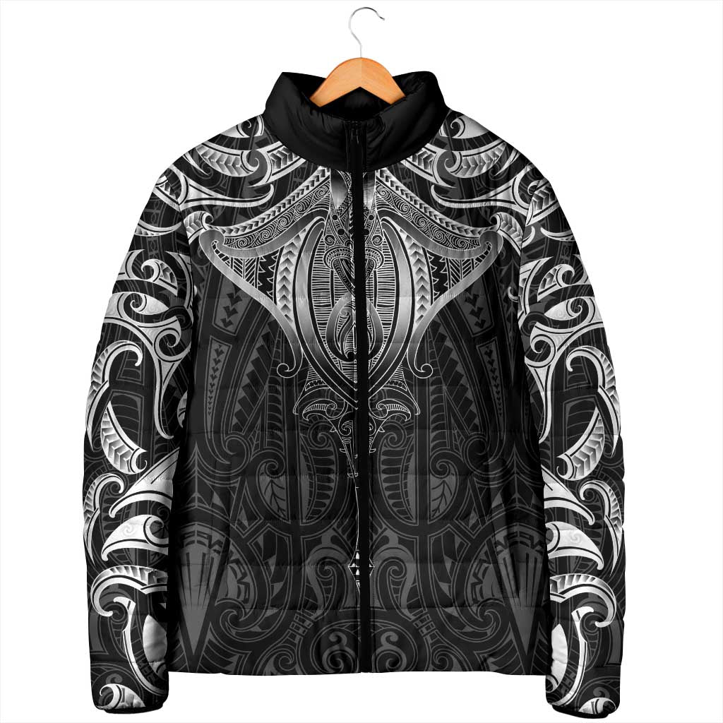 New Zealand Aotearoa Padded Jacket Maori Manta Ray Moko Black - Polynesian Pride