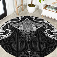 New Zealand Aotearoa Round Carpet Maori Manta Ray Moko Black - Polynesian Pride