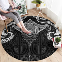 New Zealand Aotearoa Round Carpet Maori Manta Ray Moko Black - Polynesian Pride