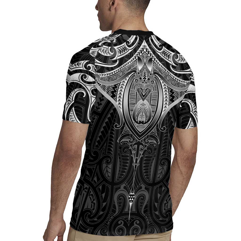 New Zealand Aotearoa Rugby Jersey Maori Manta Ray Moko Black - Polynesian Pride