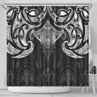 New Zealand Aotearoa Shower Curtain Maori Manta Ray Moko Black - Polynesian Pride