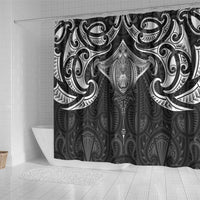 New Zealand Aotearoa Shower Curtain Maori Manta Ray Moko Black - Polynesian Pride