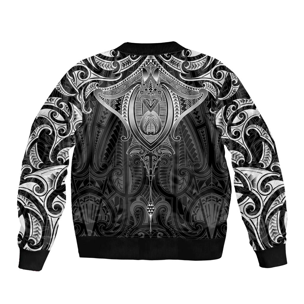 New Zealand Aotearoa Sleeve Zip Bomber Jacket Maori Manta Ray Moko Black - Polynesian Pride
