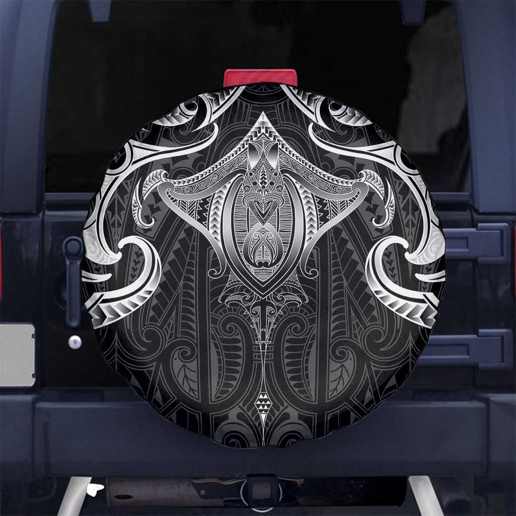 New Zealand Aotearoa Spare Tire Cover Maori Manta Ray Moko Black - Polynesian Pride