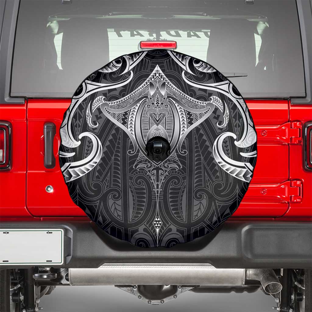 New Zealand Aotearoa Spare Tire Cover Maori Manta Ray Moko Black - Polynesian Pride