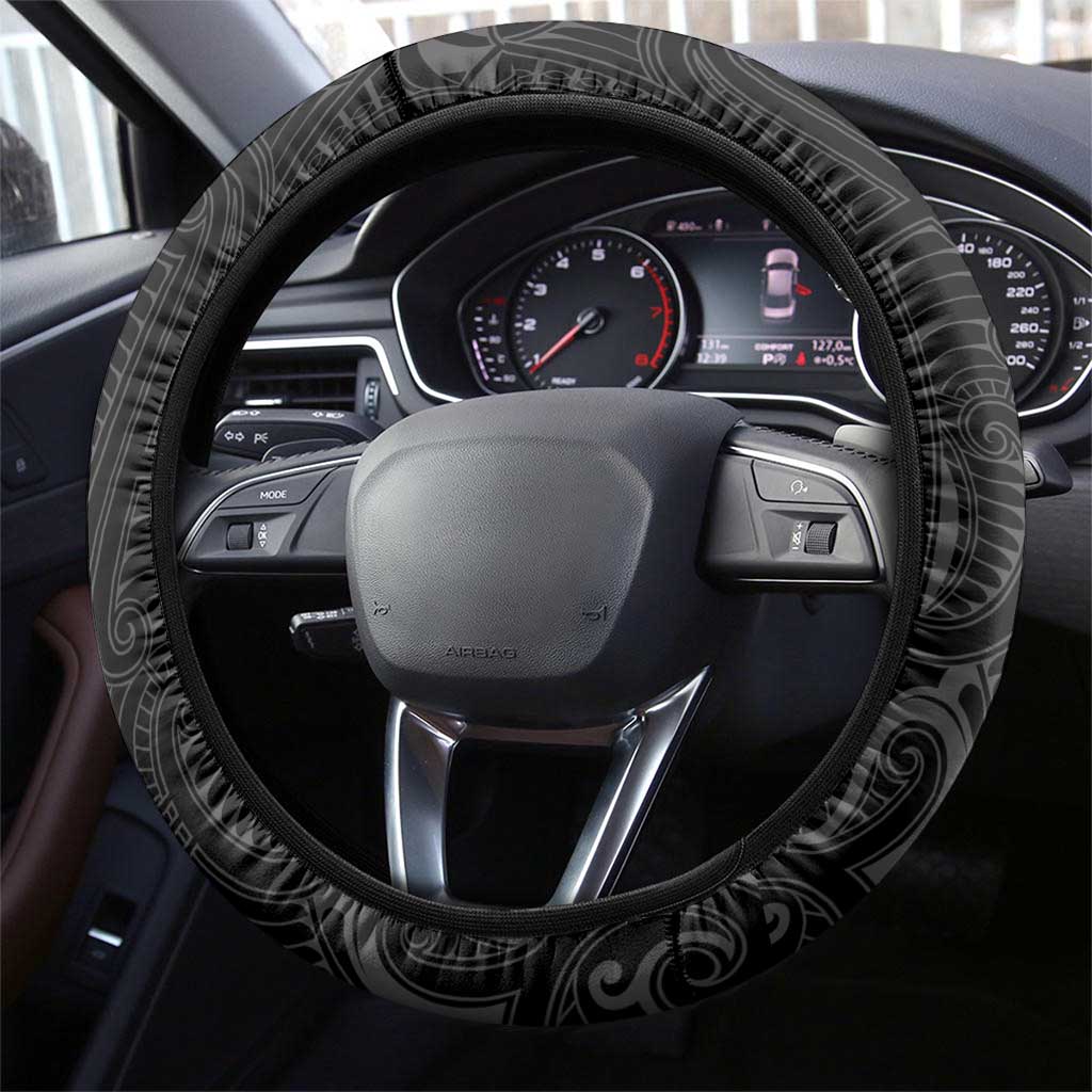 New Zealand Aotearoa Steering Wheel Cover Maori Manta Ray Moko Black - Polynesian Pride
