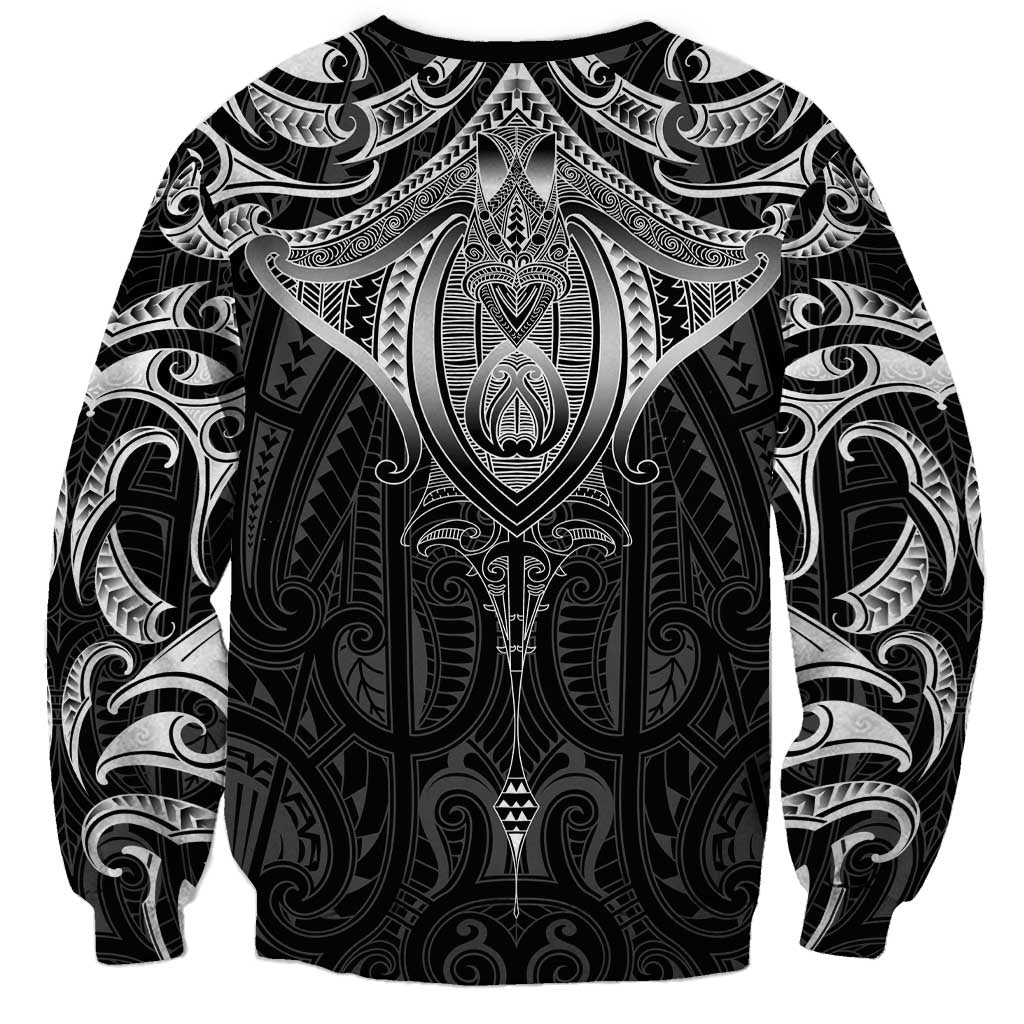 New Zealand Aotearoa Sweatshirt Maori Manta Ray Moko Black LT05 - Polynesian Pride
