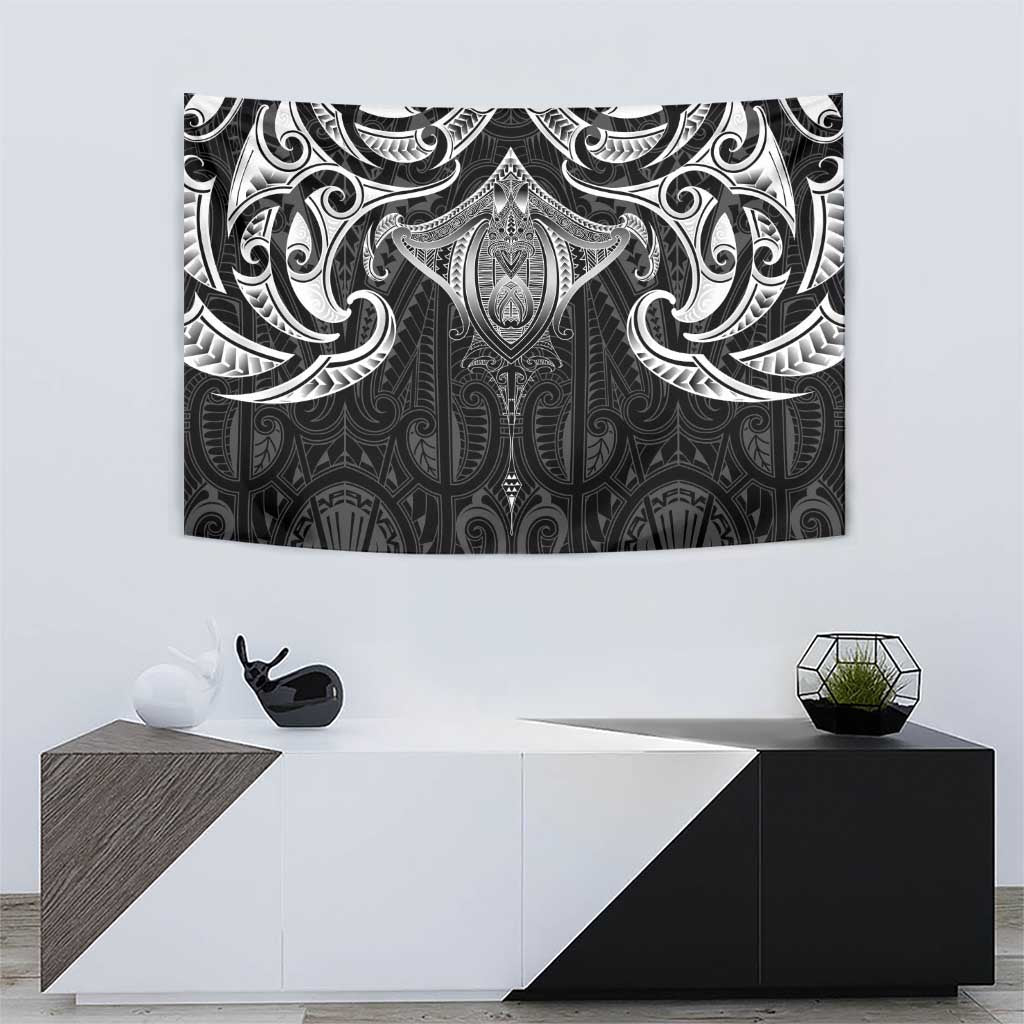 New Zealand Aotearoa Tapestry Maori Manta Ray Moko Black - Polynesian Pride