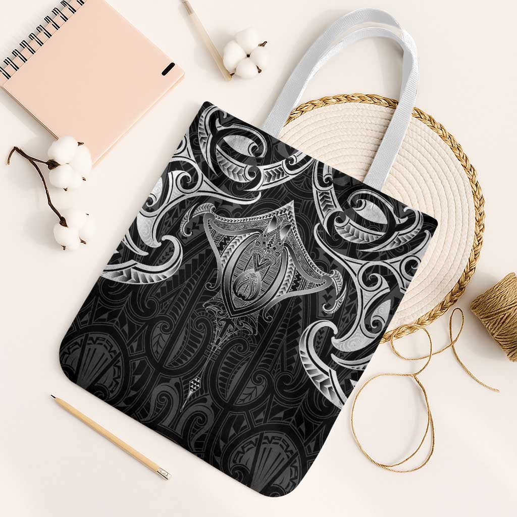 New Zealand Aotearoa Tote Bag Maori Manta Ray Moko Black - Polynesian Pride