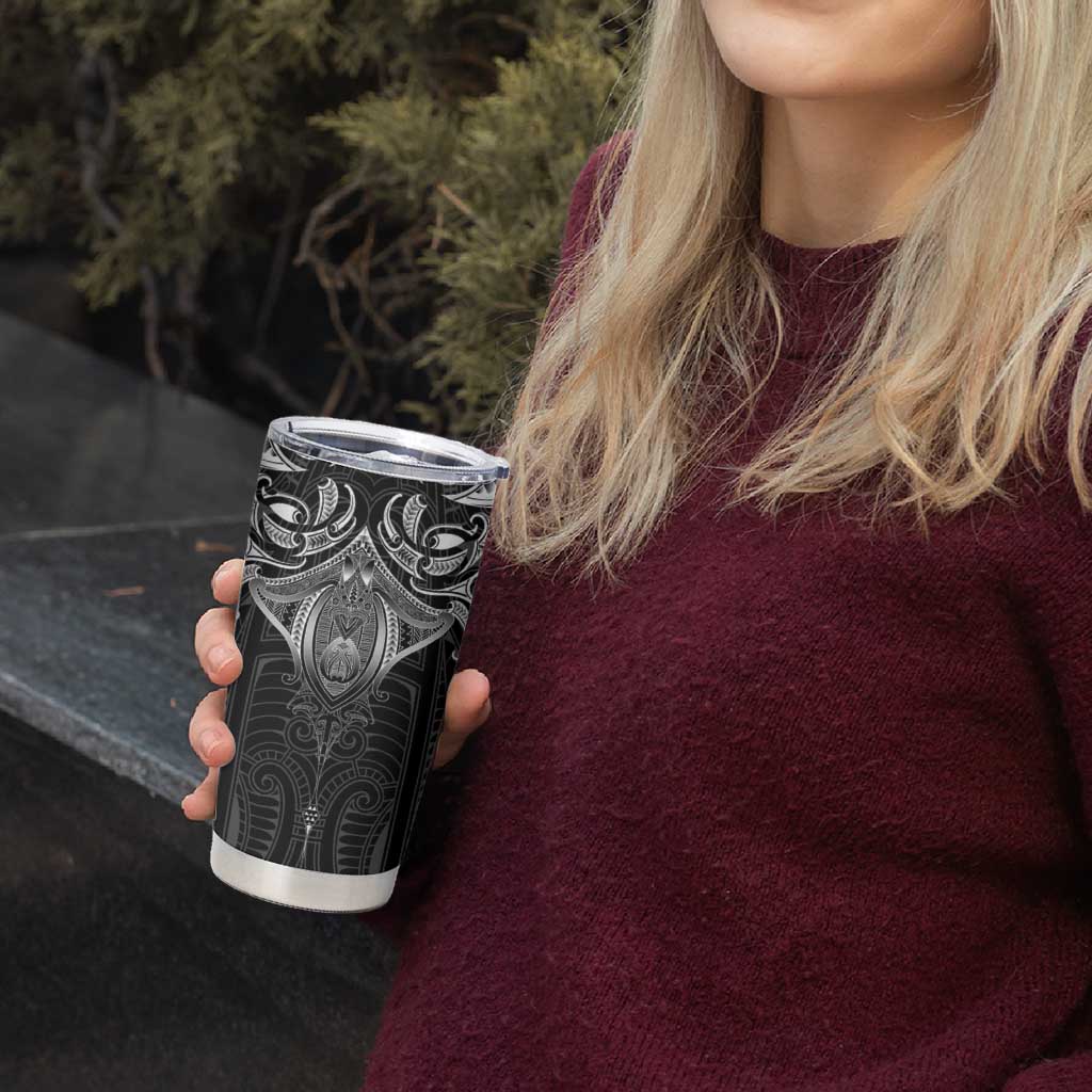 New Zealand Aotearoa Tumbler Cup Maori Manta Ray Moko Black - Polynesian Pride