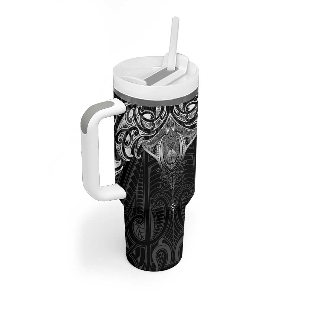 New Zealand Aotearoa Tumbler With Handle Maori Manta Ray Moko Black - Polynesian Pride