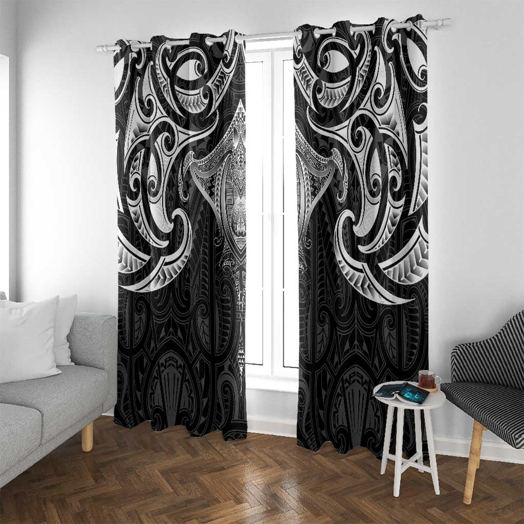 New Zealand Aotearoa Window Curtain Maori Manta Ray Moko Black - Polynesian Pride