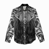 New Zealand Aotearoa Women Casual Shirt Maori Manta Ray Moko Black - Polynesian Pride