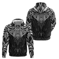 New Zealand Aotearoa Zip Hoodie Maori Manta Ray Moko Black - Polynesian Pride