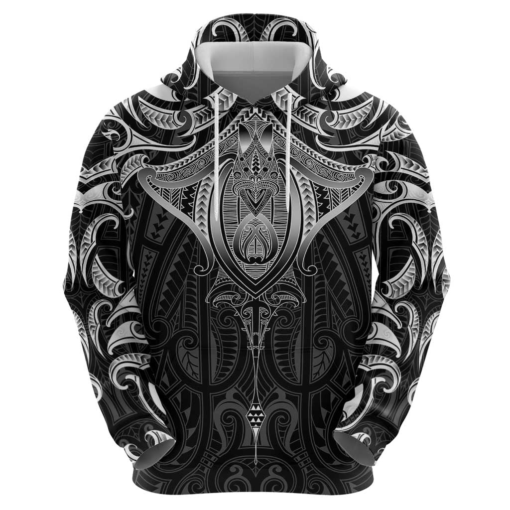 New Zealand Aotearoa Zip Hoodie Maori Manta Ray Moko Black - Polynesian Pride